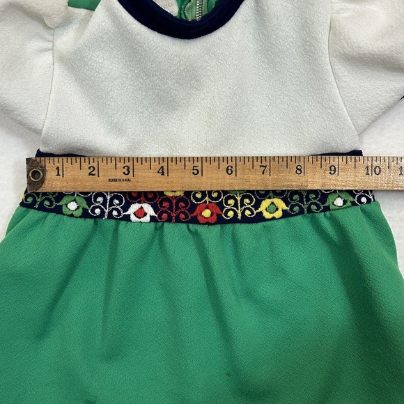 Vintage 60s 70s Toddler Dress Girls 2T Embroidered Flowers Polyester Zip Spring - Picture 5 of 7